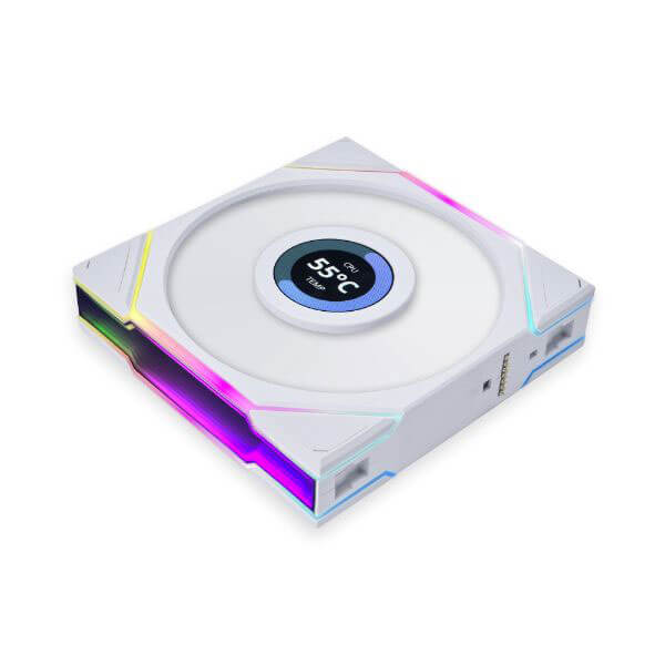 Lian Li UNI Fan TL LCD RGB 120mm Reverse Blade White Cabinet Fan, Triple Pack